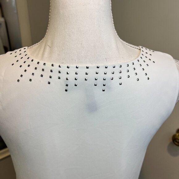 BCBGMaxAzria White Joline Studded Criss Cross Neck Blouse, Size XS - Picture 13 of 16